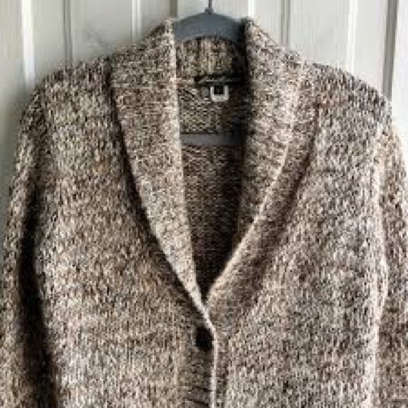 Eddie Bauer Marled Knit Fisherman’s Cardigan Rolled Collar Chunky Cozy Women’s M - Picture 1 of 4